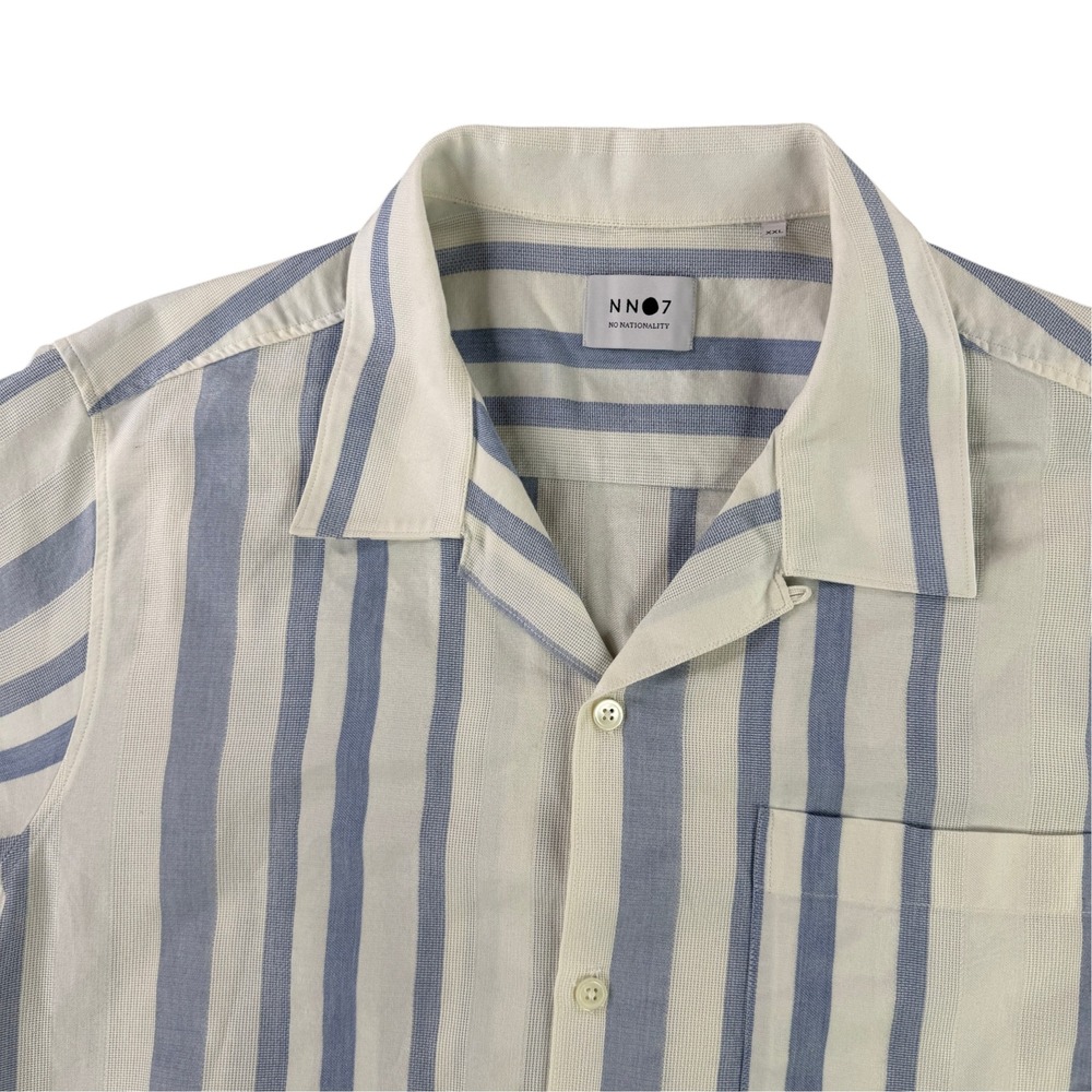 NN07 Julio Shirt Mens XXL Blue White Striped Loop Collar Short Sleeve 5412